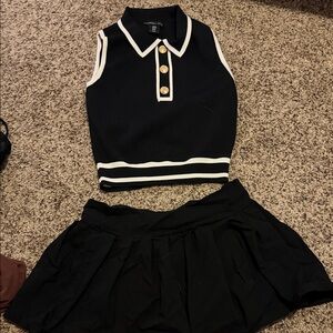 Sincerely Jules Black and White Polo Top and Skirt Set